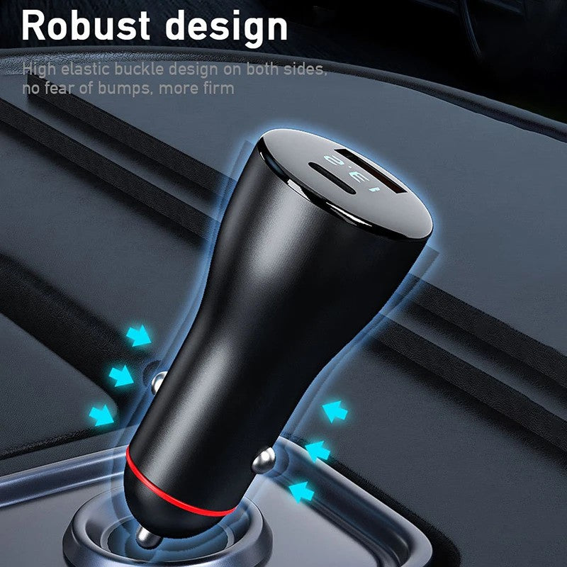 P5C Type-C+USB Dual Port Digital Display PD 65W Fast Charger for 12V-24V Cars P5C Type-C+USB Dual Port Digital Display PD 65W Fast Charger for 12V-24V Cars